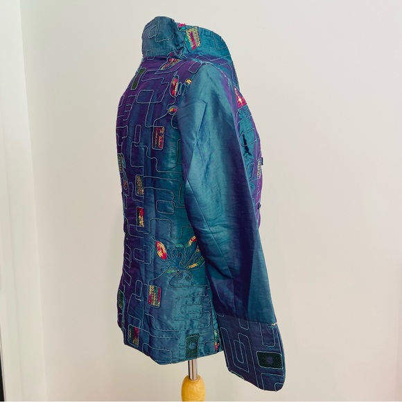 Stunning Nahong Mei blazer blue/purple/green embroidered & sequins details Large - Picture 5 of 16
